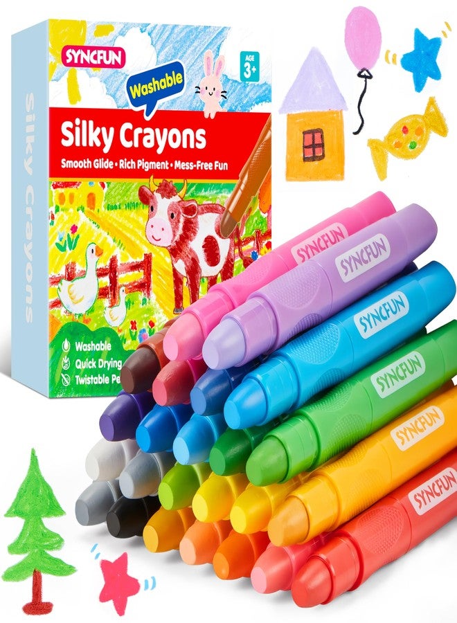 SYNCFUN 24 Pcs Twistable Silky Crayons, Washable Crayons for Paper, Easy to Hold & Quick-Drying Art Supplies, Non-Toxic, Mess Free, Birthday Gifts for Kids Ages 3 and Up, Crafts Supplies - Image 1